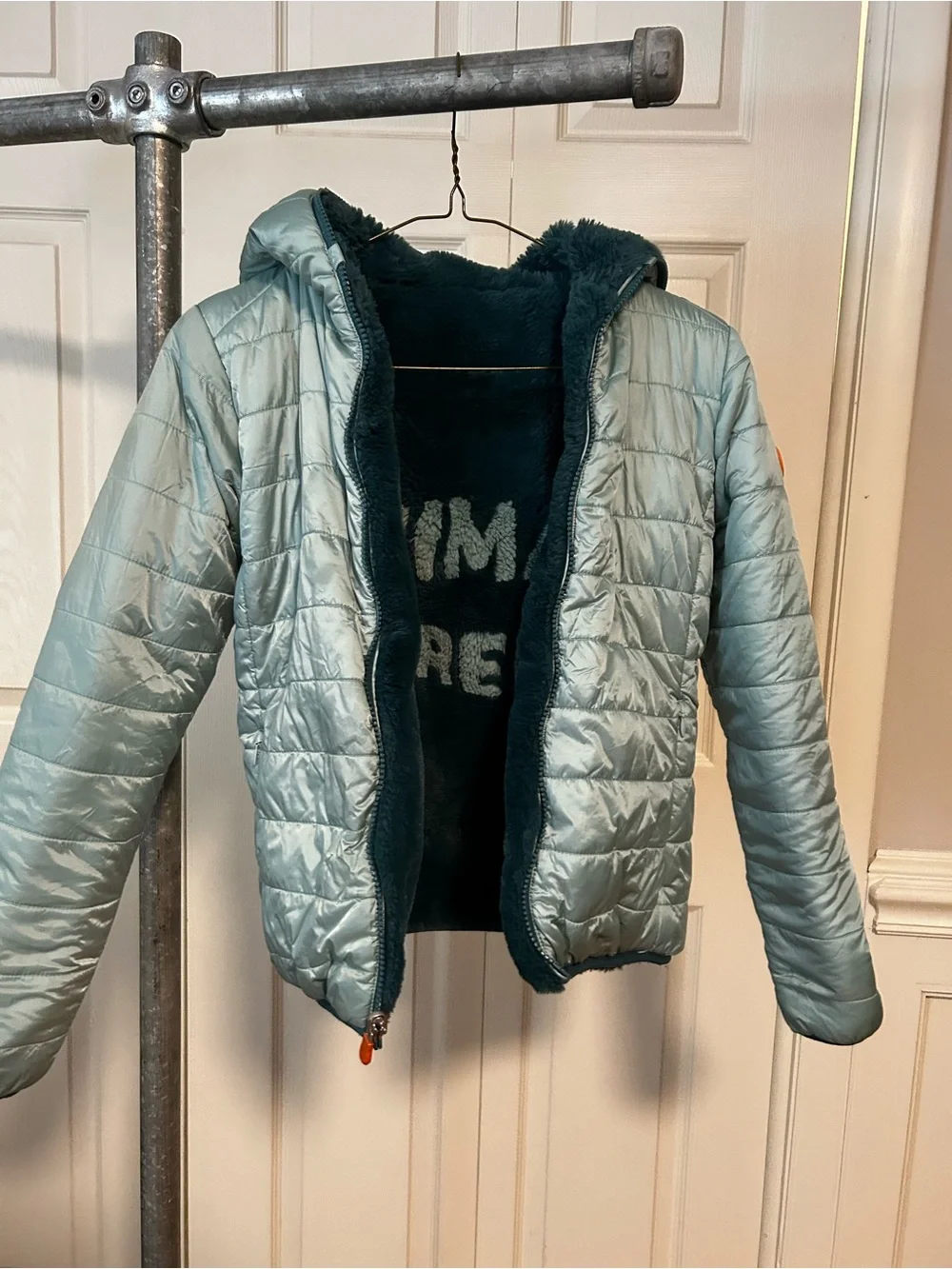 NORDSTROM Save the Duck girls green faux fur reversible jacket 10